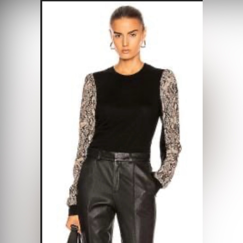Veronica Beard Black Sweater with Snake Print Sleeves